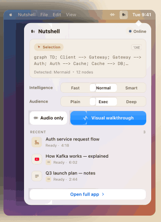 Menu-bar mini — capture and narrate