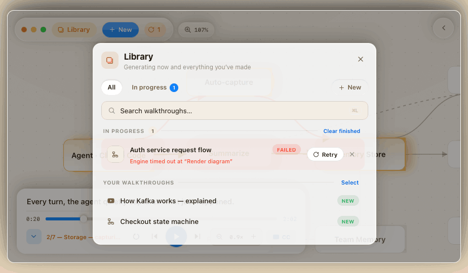 Library — generation queue and history